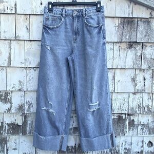 Zara High Rise Distressed Flare Legs Jeans